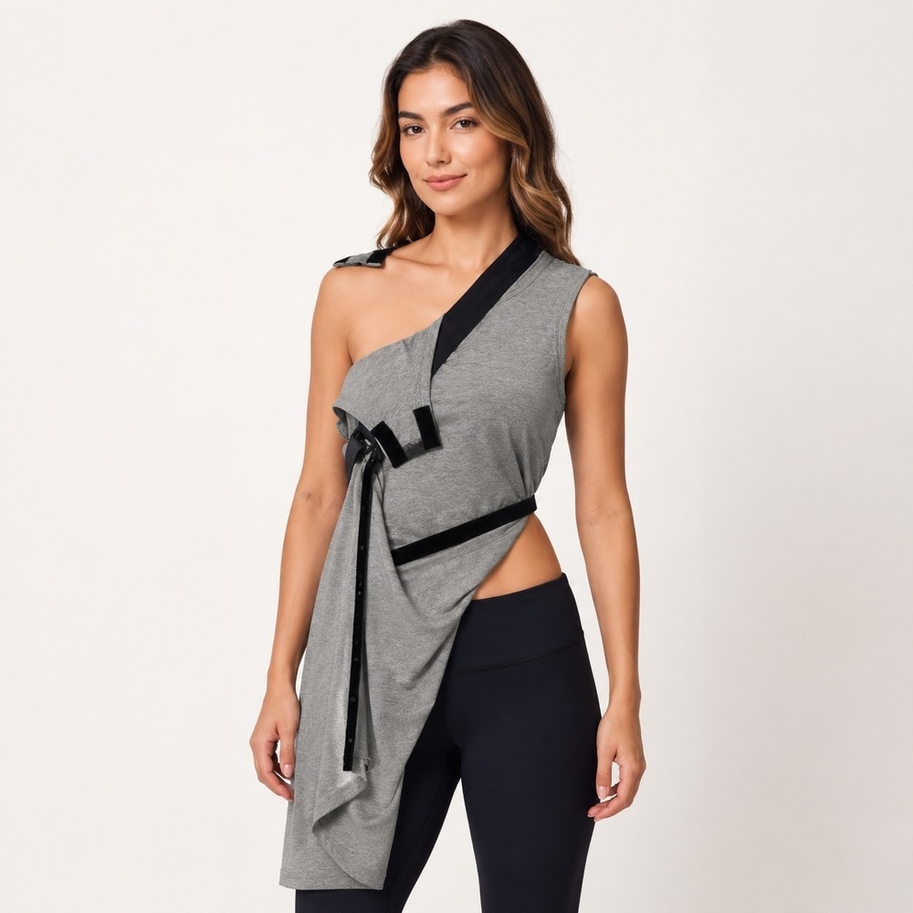 DEYEEK Size Medium Gray Post Surgery Adaptive Tear Away Snap Sides Tank Dress